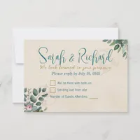Blush & Sage with Watercolor Foliage Wedding RSVP Card