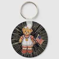 Vintage Nurse Bear with Modern White Fireworks Keychain