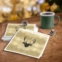 Deer Antlers Silhouette & Snowflakes Gold ID861 Napkins