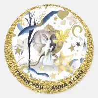 *~* Moon Stars Fairy Tale Glitter Castle Classic Round Sticker