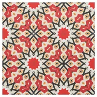 Detailed Ethnic Red Arabesque Geometric Pattern Fabric