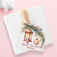 Lantern with Pine and Holly Berries Christmas Favor Tags