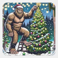 Funny Christmas Bigfoot Sasquatch Personalized Square Sticker