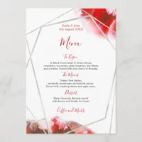 Splash of Red Watercolors/silver geometric Wedding Menu