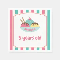 Retro Children's Pink Teal Ice Cream Party Napkins