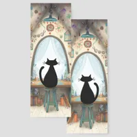 Whimsical Black Cat at Window Two-sided Bookmarks