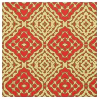 Oriental Red & Yellow Mosaic Geometric Pattern Fabric