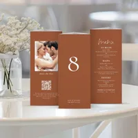 Terracotta Photo Wedding Menu Table No Trifold