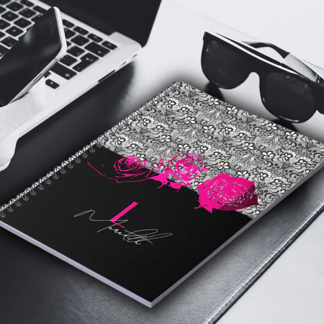 Chic Lace & Roses Personalized Notebook