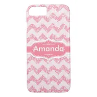 *~* Sparkling Pink Glitter White Chevron iPhone 8/7 Case