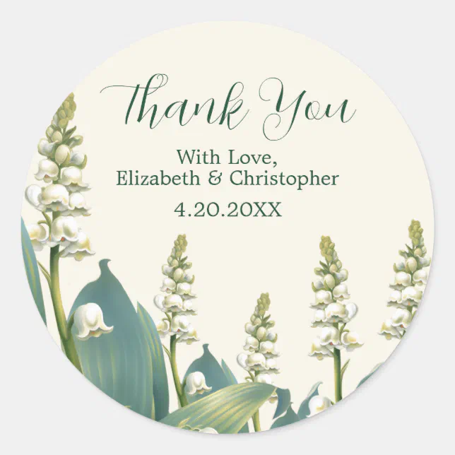 Elegant Lily of the Valley Wedding Thank You Classic Round Sticker