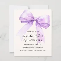 Lavender bow cream Quinceanera invitation