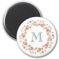 coral roses wreath monogram magnet