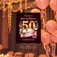Pink & White Roses Golden 50th Wedding Anniversary Foam Board