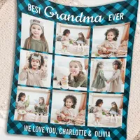 Best Grandma Ever 9 Photo Collage Plaid Fleece Blanket