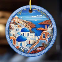 Santorini Island Greece Sea Painting | Travel Art Ceramic Ornament