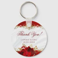 Elegant Floral Wedding Roses Thank You Favor Keychain