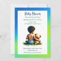 African-American Baby Boy with Teddy Baby Shower Invitation