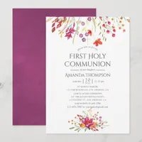Watercolor Wild Flower First Holy Communion Invitation