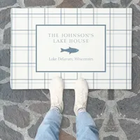 Classic Customizable Plaid Lake House Blue Fish Doormat