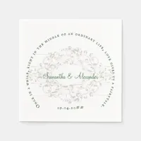 Rustic Crest Ivory Emerald Green Gothic Wedding Napkins