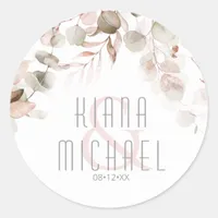 Dreamy Foliage Wedding Blush Pink V2 ID817 Classic Round Sticker