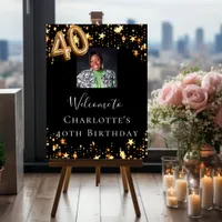 40th birthday black gold stars photo welcome foam board