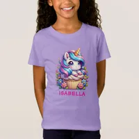 Cute Unicorn & Cupcake Personalized Birthday Girl T-Shirt