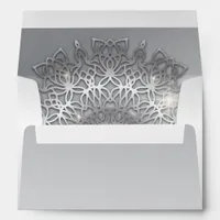 Luxury Glowing Sparkling Silver Metallic Mandala Envelope