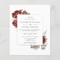 Budget Burgundy Rustic Floral Wedding Invitation