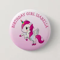 Pretty Pink Unicorn Birthday Girl Personalized Button