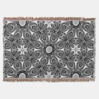 Black White Peacock Circle Woven Throw Blanket