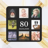 80th birthday party photo collage guy black square sticker