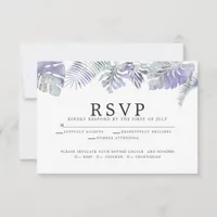 Amethyst Plum  Watercolor Tropical Leaves RSVP Card