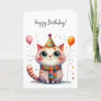Orange and White Cat in Party Hat Birthday Card