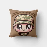 Cute Kawaii Army Camouflage Monogram on Brown | Throw Pillow