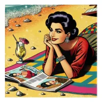 Retro Lady at Beach Daydreaming about Fashion Acrylic Print