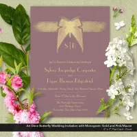 Art Deco Butterfly Monogram Pink and Gold Wedding  Invitation