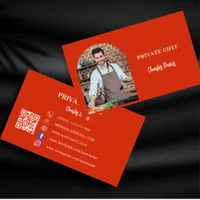 Private chef red photo arch QR code Business Card