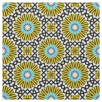 Yellow Blue Black & White Mosaic Geometric Pattern Fabric