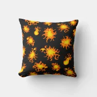 Cartoon Flames on Black Cool Firefighter Throw Pillow