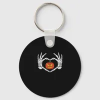Vintage Skeleton Hands Heart Pumpkin Autumn Hallow Keychain