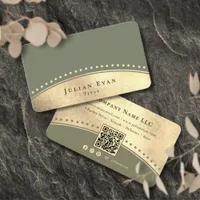 Elegant Vintage Arch Glitter Gold Sage Green Business Card