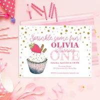 Strawberry 1st Birthday Invitation – Sweet Pink “B