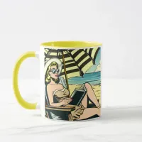 Retro Pop Art Lady Comic Book Style on Vacation Mug