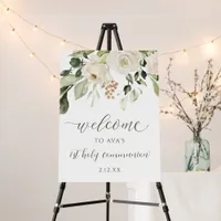 1st Communion Welcome White Floral Greenery Foam Board