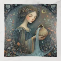 Aquarius Water Bearer Zodiac Celestial Birthday Trinket Tray