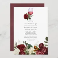 Burgundy Floral Wine Tasting Celebration of Life Invitation