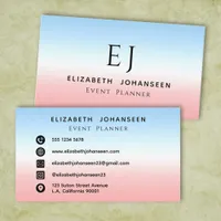 Modern Initials Monogram Blue Pink White Gradient  Business Card