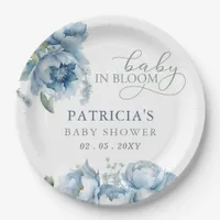 Baby in Bloom Blue Floral Boy Baby Shower Paper Plates